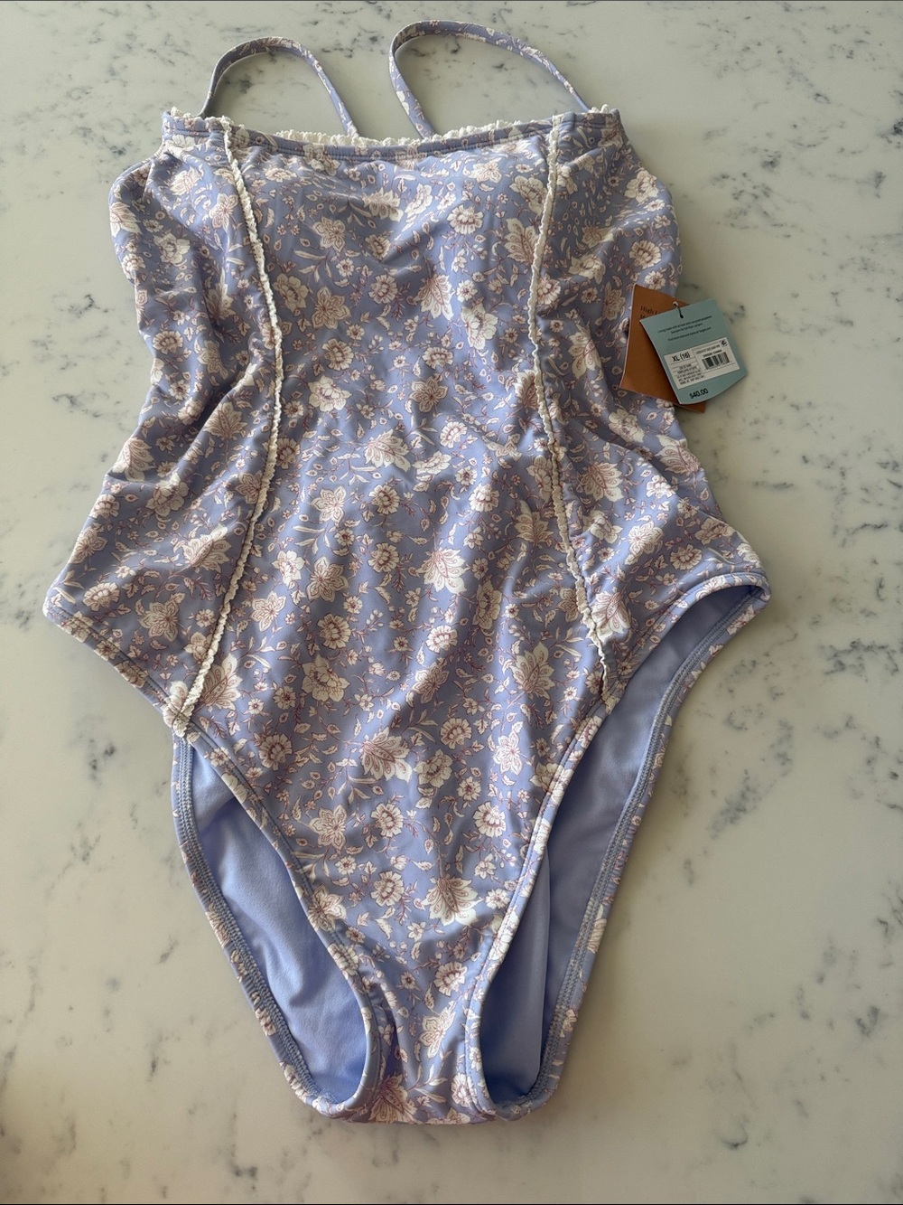 Shade & Shore Lavender & Cream Floral One Piece Swimsuit – NWT – XL (16)